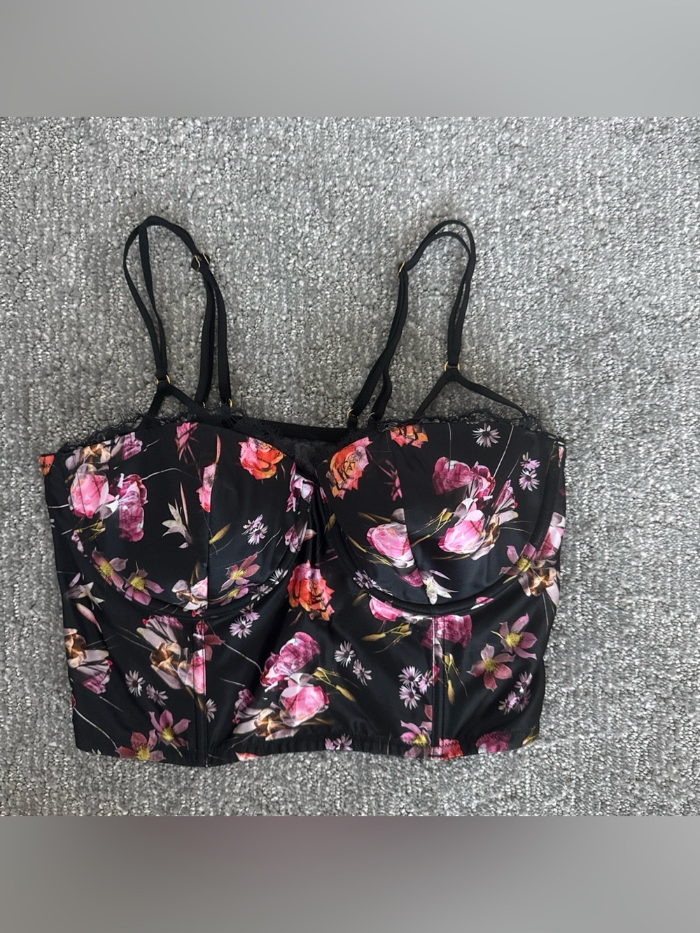 Victoria's Secret Black Floral Longline Bustier Bra- 34DD